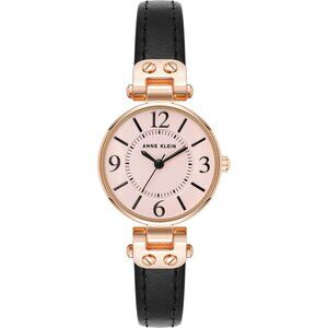 Women's Black/Rose Gold Domed Mineral Crystal Lens Leather Strap Closure Watch